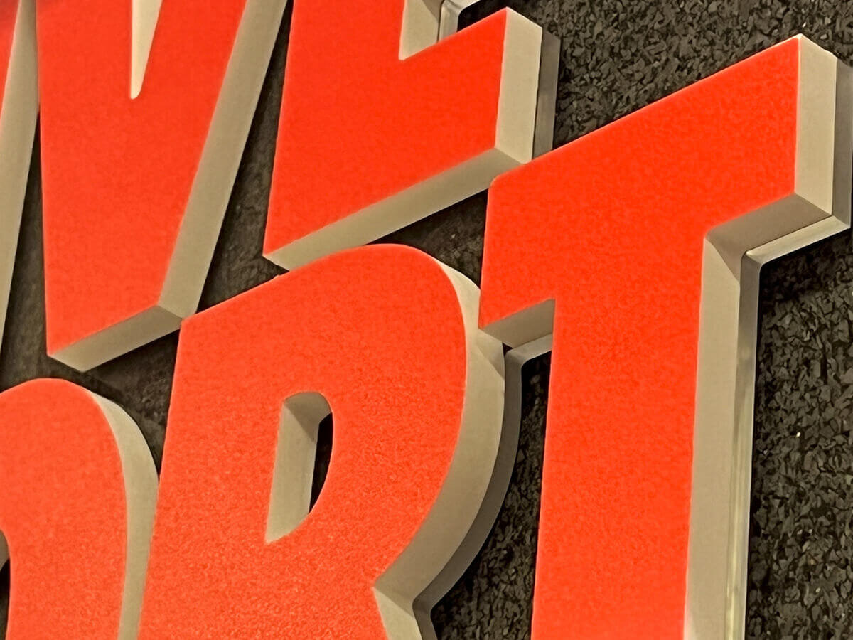 6mm orange printed PVC with clear acrylic back plate