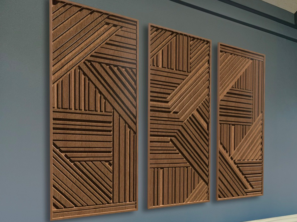 full scale render of a 3 piece wall art structure